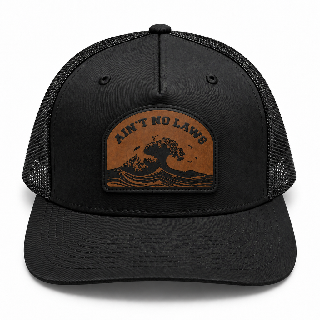 Ain’t No Laws black trucker hat, front view