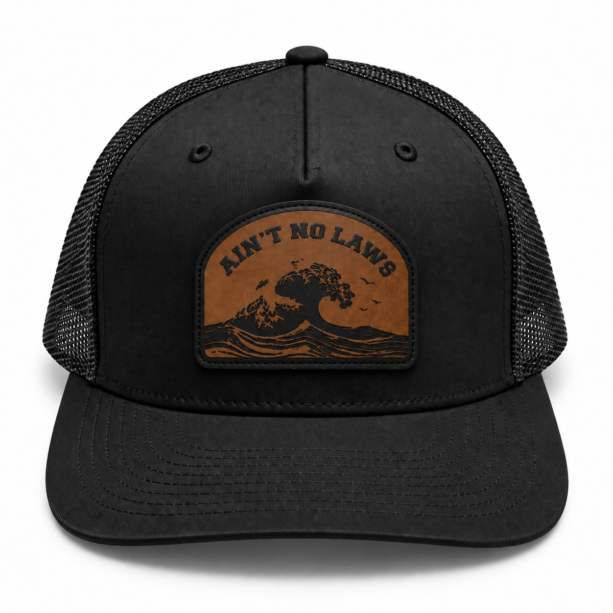 Ain’t No Laws black trucker hat, front view