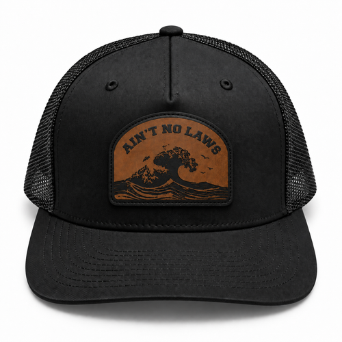 Ain’t No Laws black trucker hat, front view