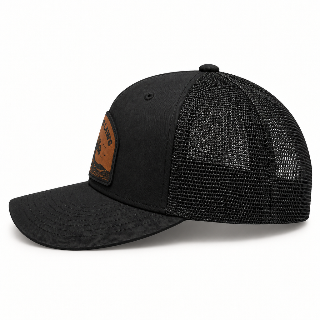 Ain’t No Laws black trucker hat, side view