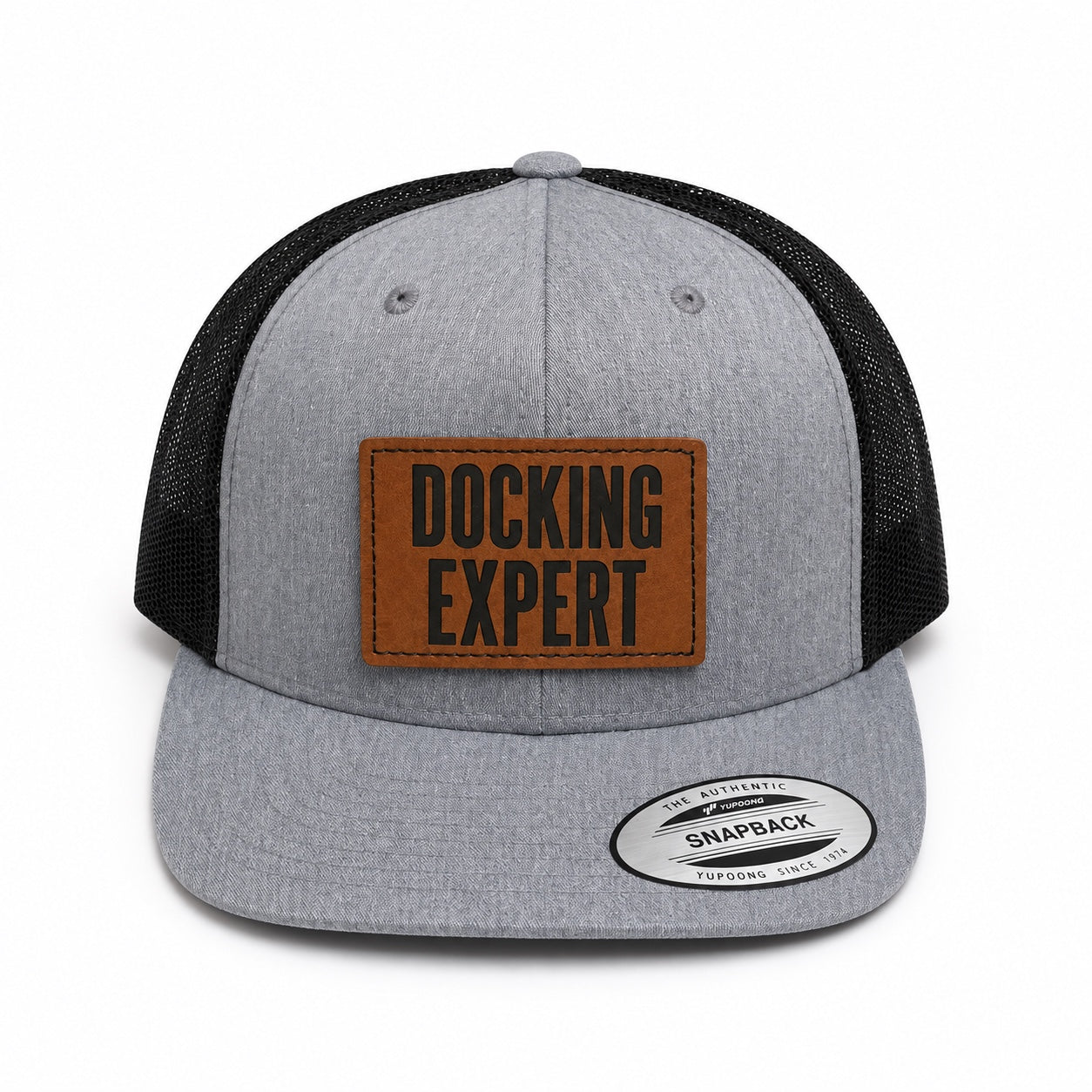 Docking Expert gray and black trucker hat