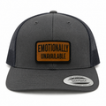 Emotionally Unavailable charcoal trucker hat