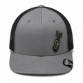 Charcoal and black mesh trucker hat with black F-Bomb patch