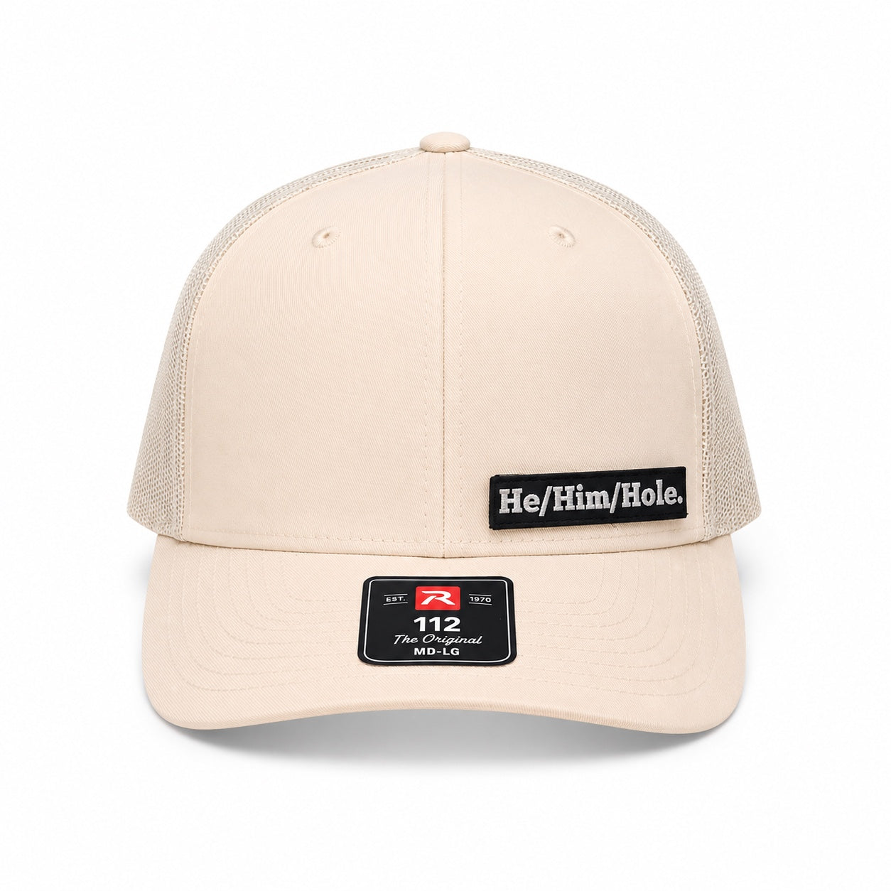 He Him Hole cream trucker hat