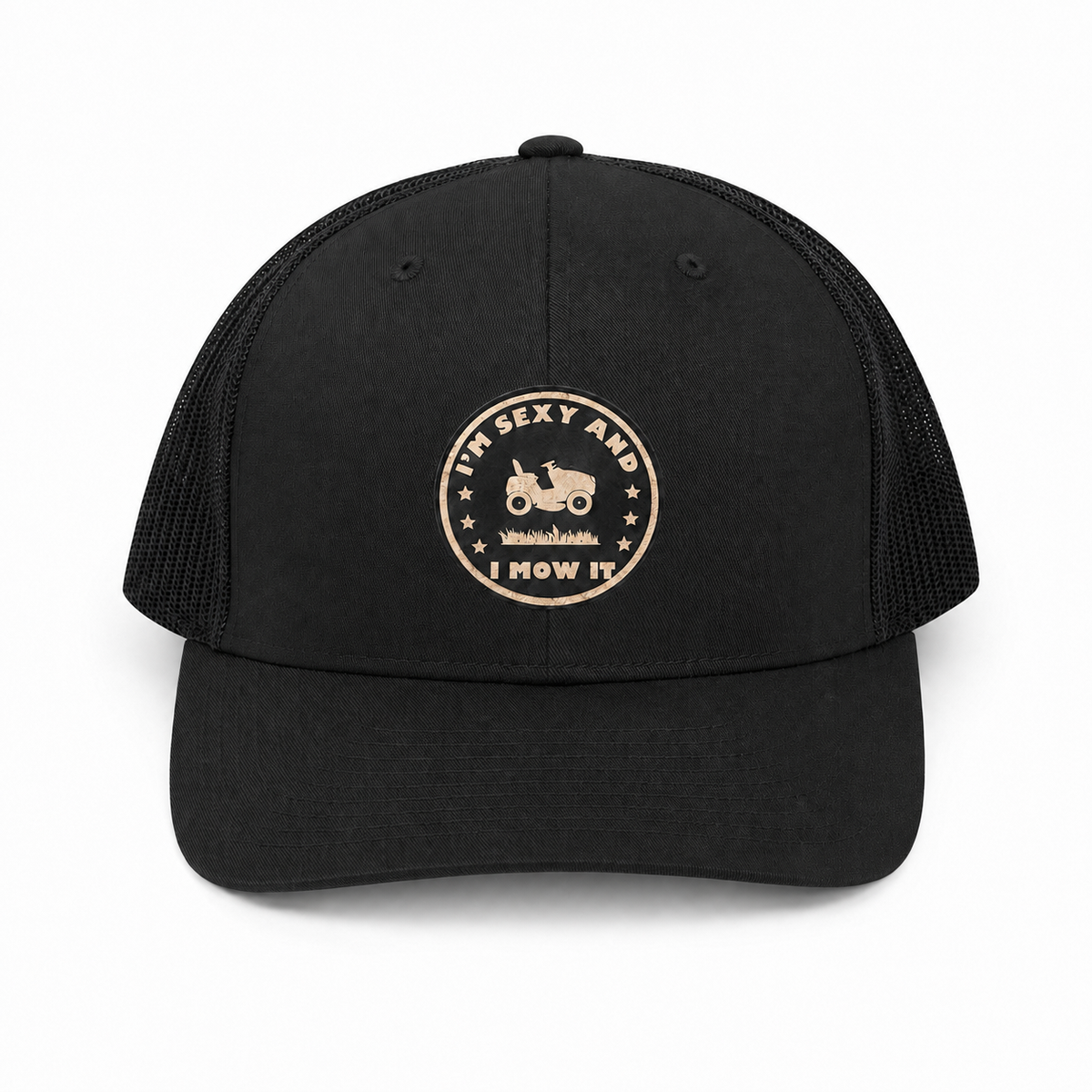 I'm Sexy and I Mow It black trucker hat