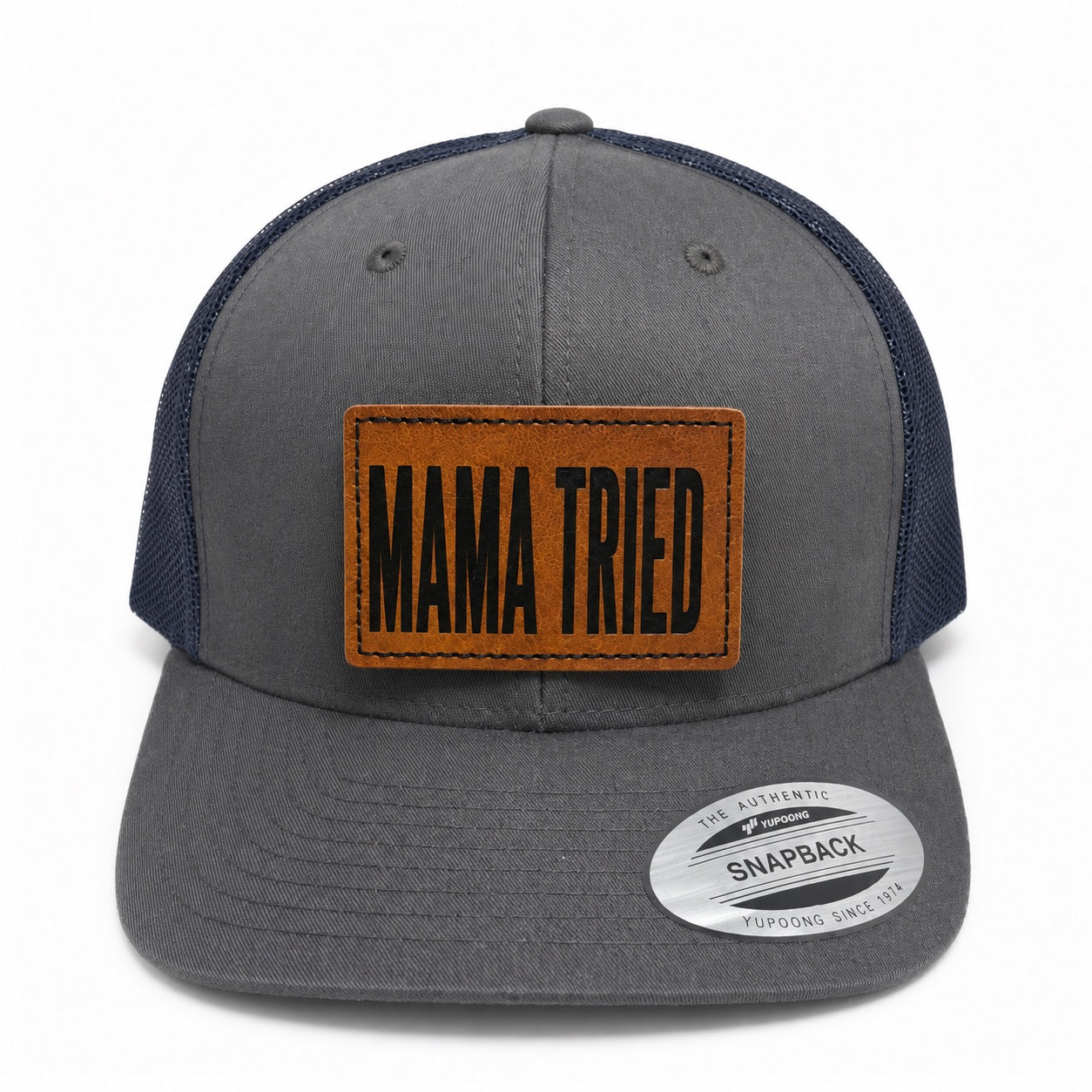 Mama Tried gray and navy trucker hat