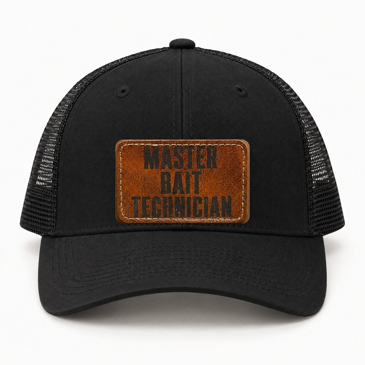 Master Bait Technician black trucker hat, front