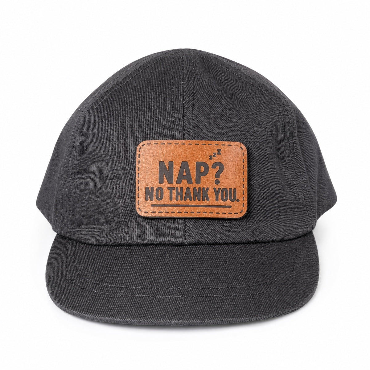 Nap? No Thank You black baby hat