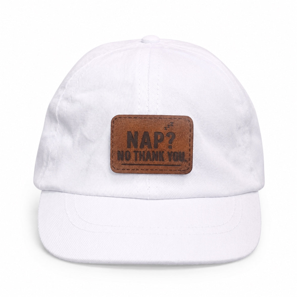 Nap? No Thank You white baby hat