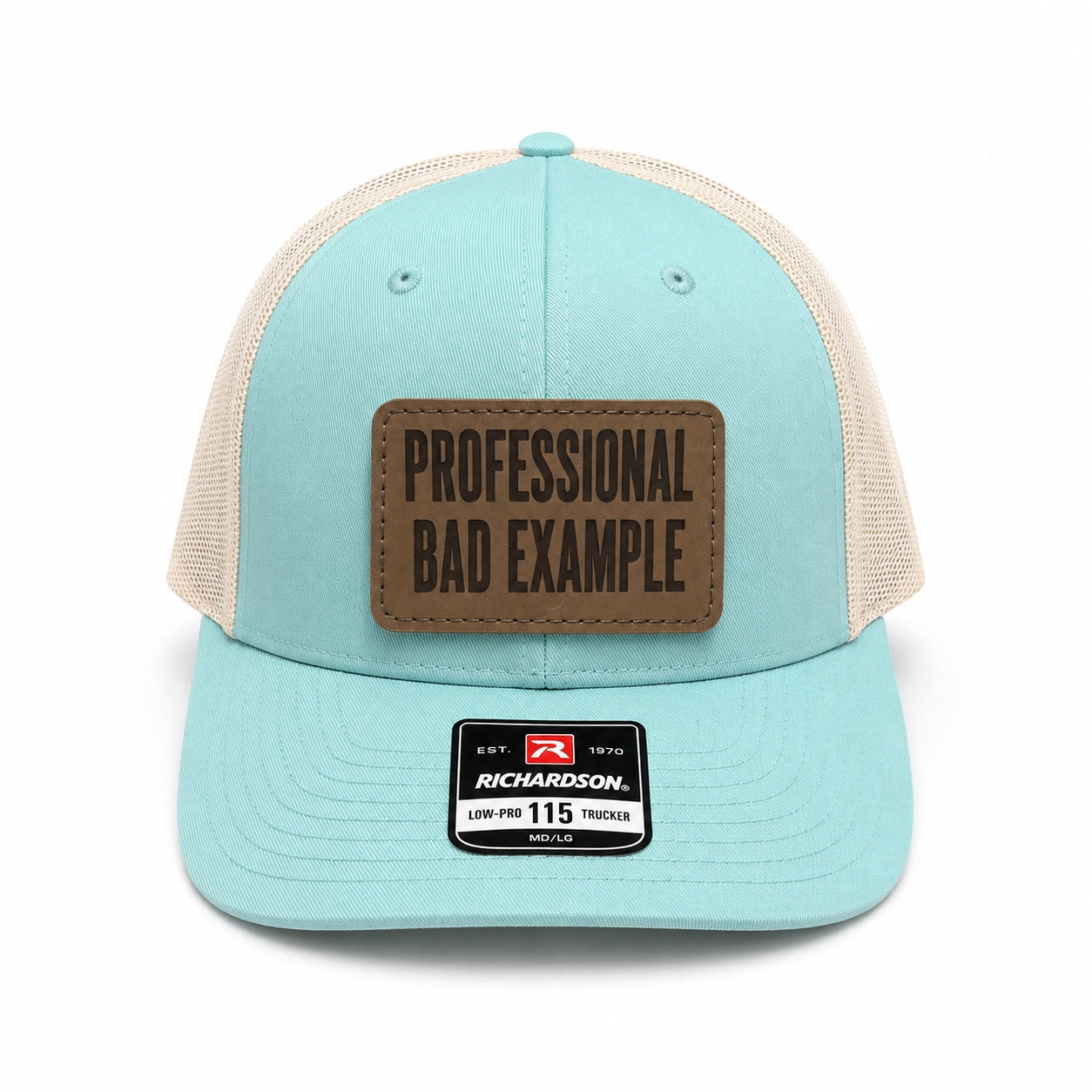 Professional Bad Example aqua and cream trucker hat