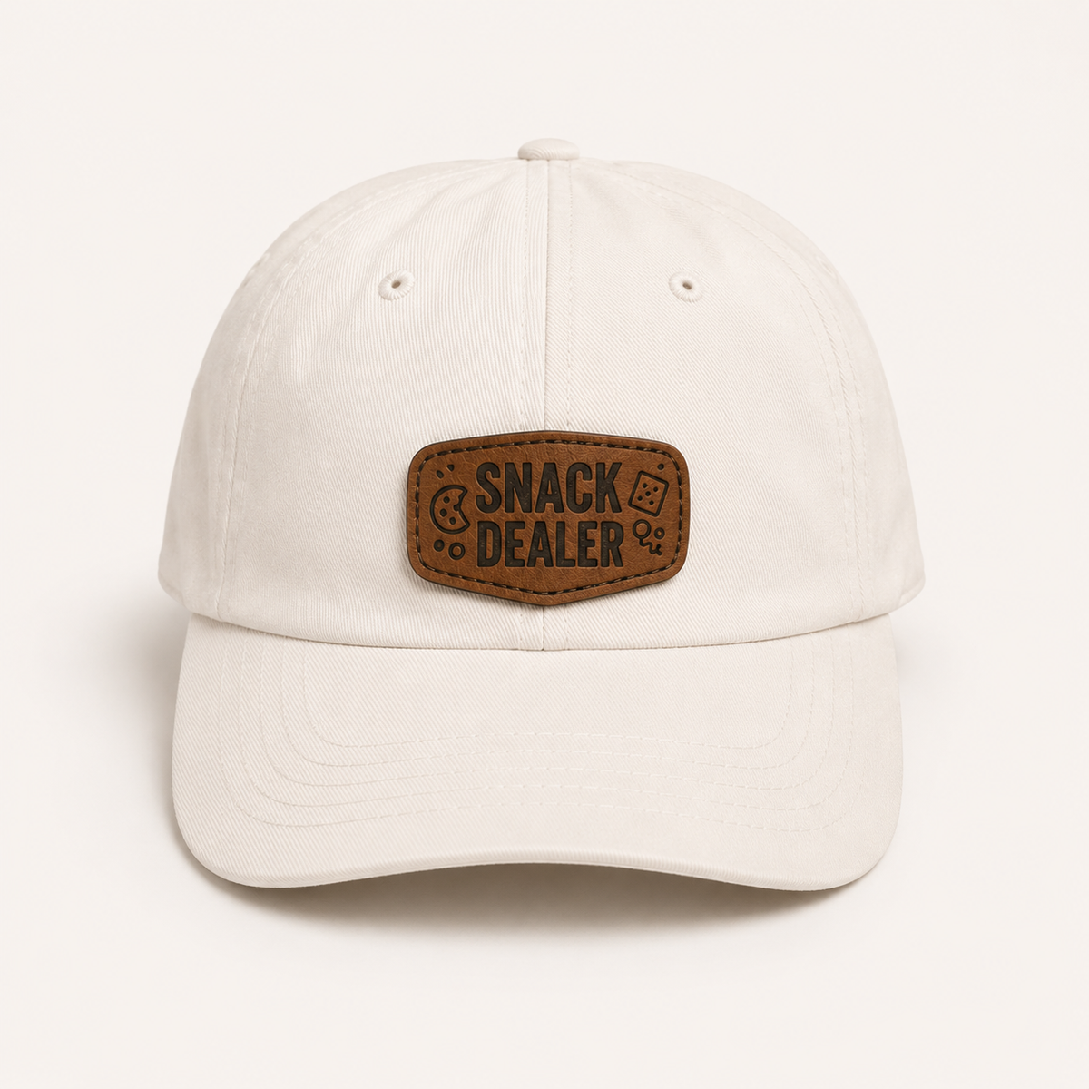 Snack Dealer dad hat with engraved leather patch