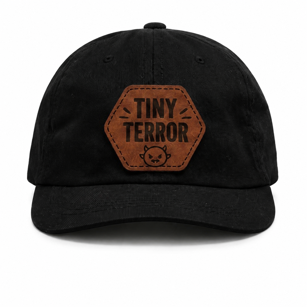 Tiny Terror black baby hat with brown patch