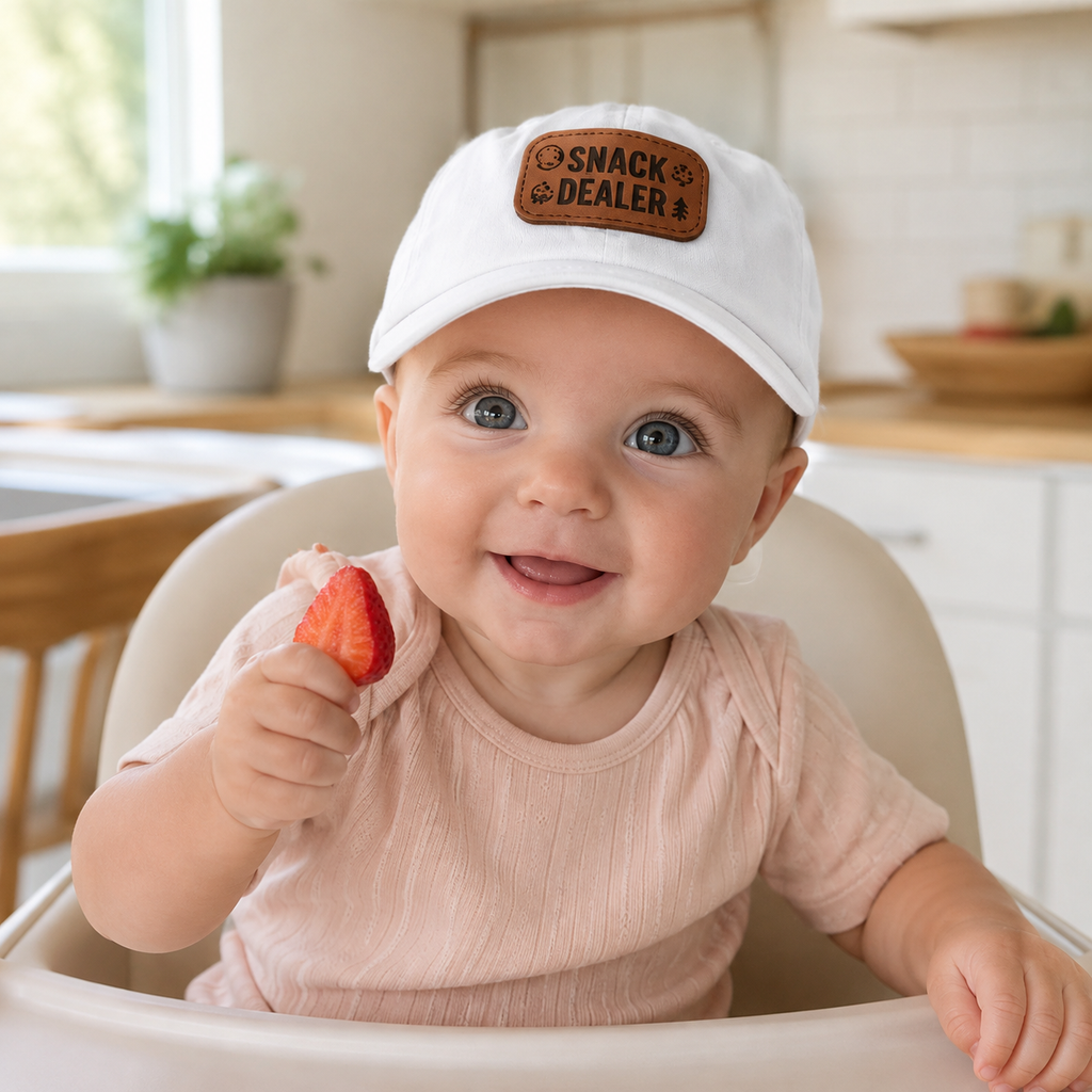 Unsupervised Jr baby wearing white Snack Dealer hat