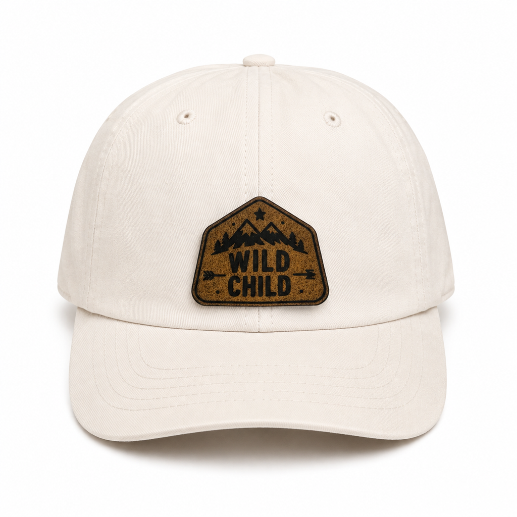 Wild Child baby hat with engraved leather patch